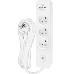 Multiprise SELDUR G3FU52B, 3 prises type E + interrupteur, USB A+C charge standard 12W, Blanc, câble 5m