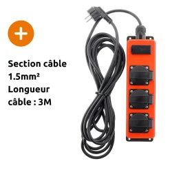 Multiprise étanche 3 prises 16A 2P+T + USB - Zenitech