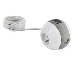 Multiprise Watt & Co Wattball 2x 16A + 1 x 6A + 2 x USB 2.1A blanc et gris
