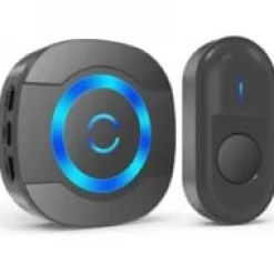 Noir Sonnette de Porte sans Fil 300M Étanche Carillon Electronique avec Récepteur Enfichable pour la Maison 55 Mélodies LED