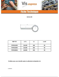 Oeillet Echafaudage 12X190 Oeil 23 Acier zingué - 1 pièce