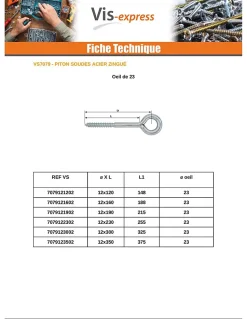 Oeillet Echafaudage 12X190 Oeil 23 Acier zingué - 5 pièces