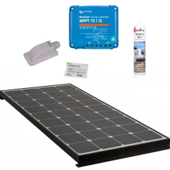 PACK BLACK BOOSTER 170W Seul Panneau solaire Camping Car + Kit de pose solaire avec Régulateur de Charge ANTARION