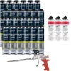 Pack 24 Mousses expansives PU pistolable P305 Foam'n'Fill 750ml BOSTIK + 3 Nettoyants FoamCleaner 929 500ml + Pistolet manuel