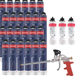 Pack 24 Mousses polyuréthanes Universal Gunfoam 146 pistolable 690ml PENOSIL + 3 Nettoyants FoamCleaner 500ml + Pistolet manuel