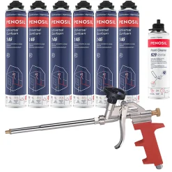 Pack 6 Mousses polyuréthanes Universal Gunfoam 146 pistolable 690ml PENOSIL + Nettoyant FoamCleaner 929 500ml + Pistolet manuel