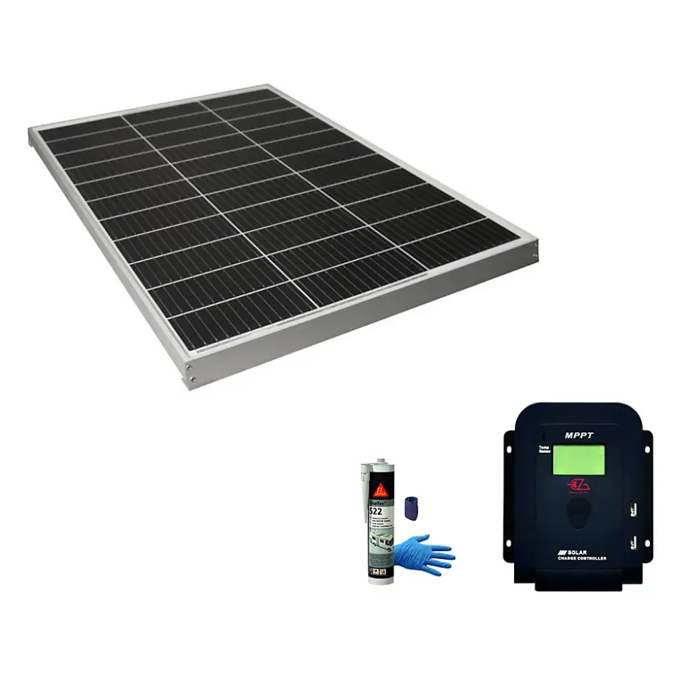 PACK Panneau Solaire 130W Monocristallin + Régulateur Solaire MPPT LCD 10A+ Kit Colle EZA