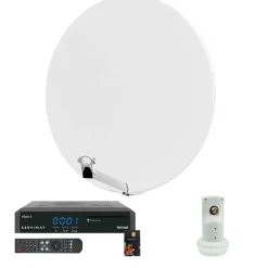 Pack Parabole Satellite Fibre Composite Blanche 85cm + LNB Single + VEGA 3 Récepteur TV satellite Full HD + Carte HDSAT