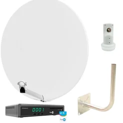 Pack Parabole Satellite Fibre Blanche 85cm + LNB Single + Récepteur Décodeur TV Satellite HD + Carte + Bras Coudé HDSAT