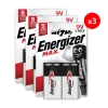 Pack de 3 - Energizer Max Alcaline 9V, pack de 2 Piles
