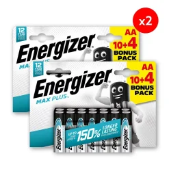 Pack de 2 - Energizer Max Plus Alcaline AA/LR6, pack de 10+4 Piles
