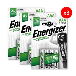 Pack de 3 - Energizer, Power Plus Rechargeable AAA/HR03, pack de 4 Piles