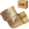 PACK de 10 coudes 90 degrés laiton a visser égaux mâle/femelle installation plomberie chauffage diamètre 3/4" (20x27)