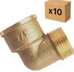 PACK de 10 coudes 90 degrés laiton a visser égaux mâle/femelle installation plomberie chauffage diamètre 3/4" (20x27)