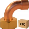 PACK de 10 douilles cuivre plomberie 2 pieces coudee a souder écrou libre en laiton femelle 1/2" (15x21) pour cuivre de 14
