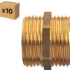 PACK de 10 mamelons laiton égaux a visser mâle/mâle pour installation de plomberie chauffage sanitaire diamètre 1/2" (15x21)