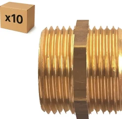 PACK de 10 mamelons laiton égaux a visser mâle/mâle pour installation de plomberie chauffage sanitaire diamètre 1/2" (15x21)