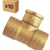 PACK de 10 Tés a souder laiton femelle installation plomberie chauffage diamètre 1/2" (15x21) pour tube cuivre diamètre 18