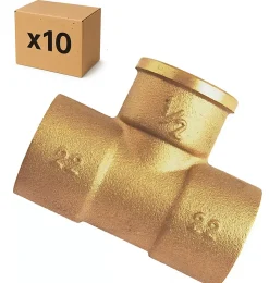 PACK de 10 Tés a souder laiton femelle installation plomberie chauffage diamètre 1/2" (15x21) pour tube cuivre diamètre 18