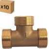 PACK de 10 Tés laiton égaux mâle a visser pour installation de plomberie chauffage sanitaire diamètre 3/4" (20x27)