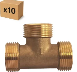 PACK de 10 Tés laiton égaux mâle a visser pour installation de plomberie chauffage sanitaire diamètre 3/4" (20x27)