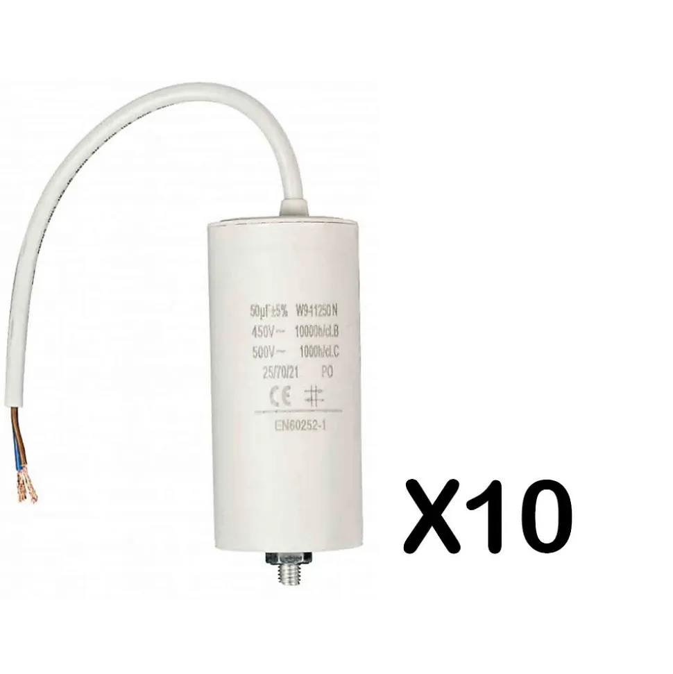 Pack FIXAPART 10x Condensateurs 50.0uf 450 V + Cable Condo fil 50mf NEDIS