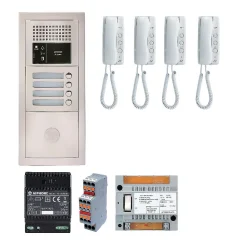 Pack Interphone Audio 4 Bp Avec 4 Postes Programmés