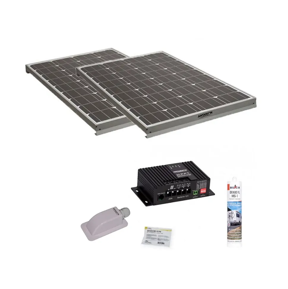 Pack 2x Panneaux Solaires 140W + Kit de pose Solaire avec Régulateur MPPT 20A ANTARION