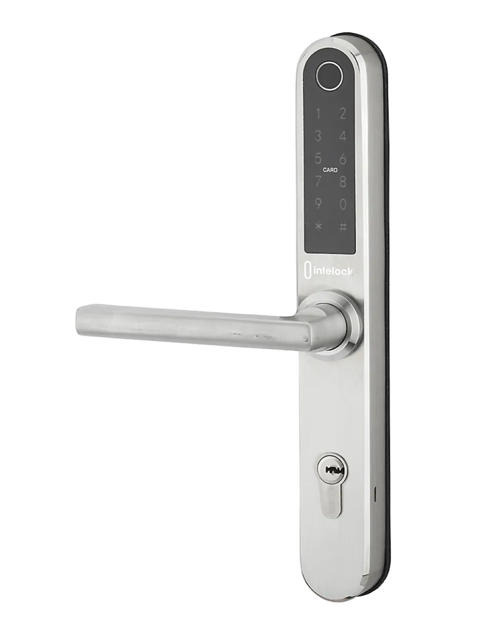 Paire de poignées connectées Intelock Multi, pour porte d'entrée, entr'axes 85mm, argent - INTELOCK