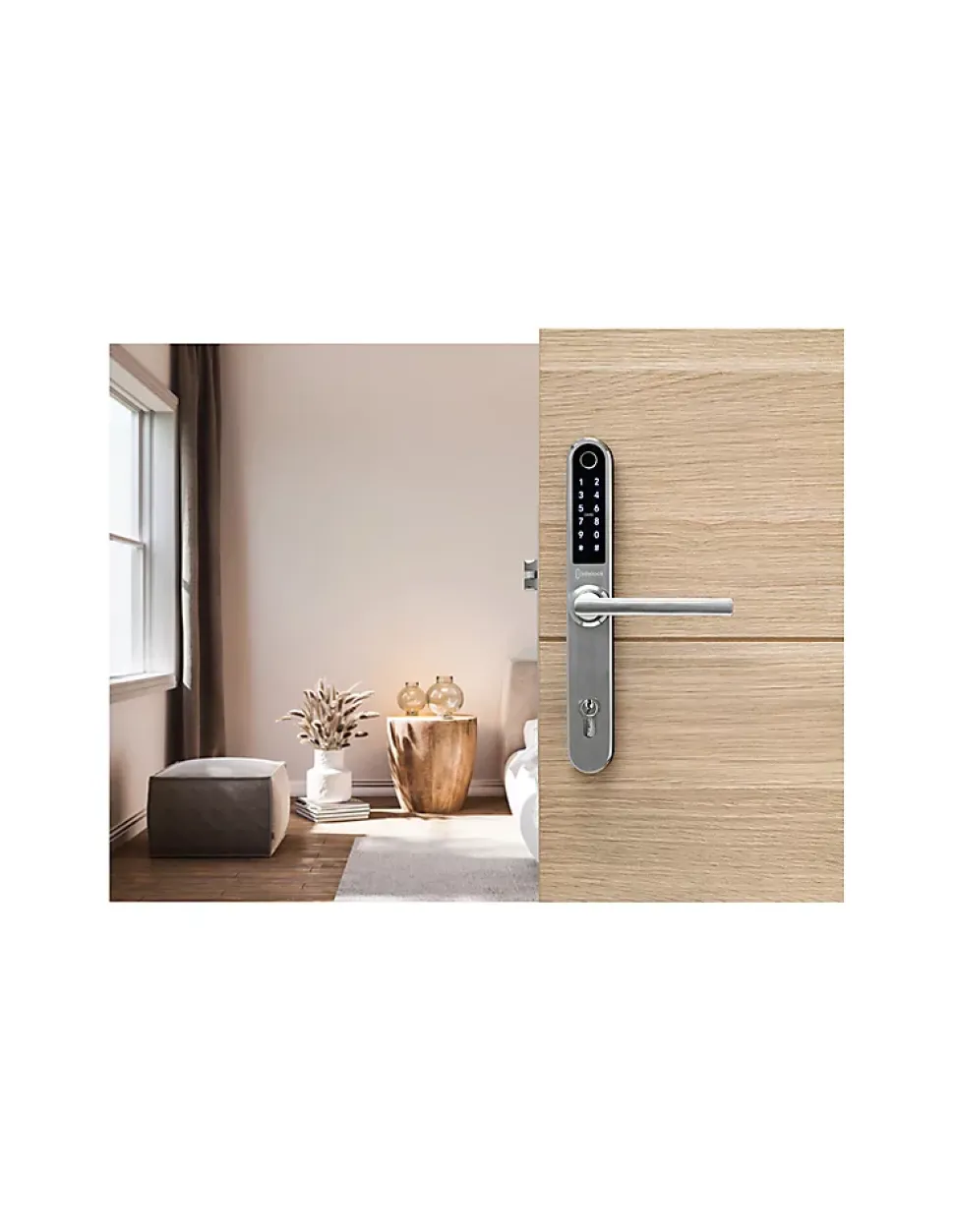Paire de poignées connectées Intelock Multi, pour porte d'entrée, entr'axes 85mm, argent - INTELOCK