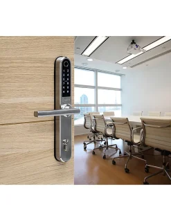 Paire de poignées connectées Intelock Multi, pour porte d'entrée, entr'axes 70mm, argent - INTELOCK