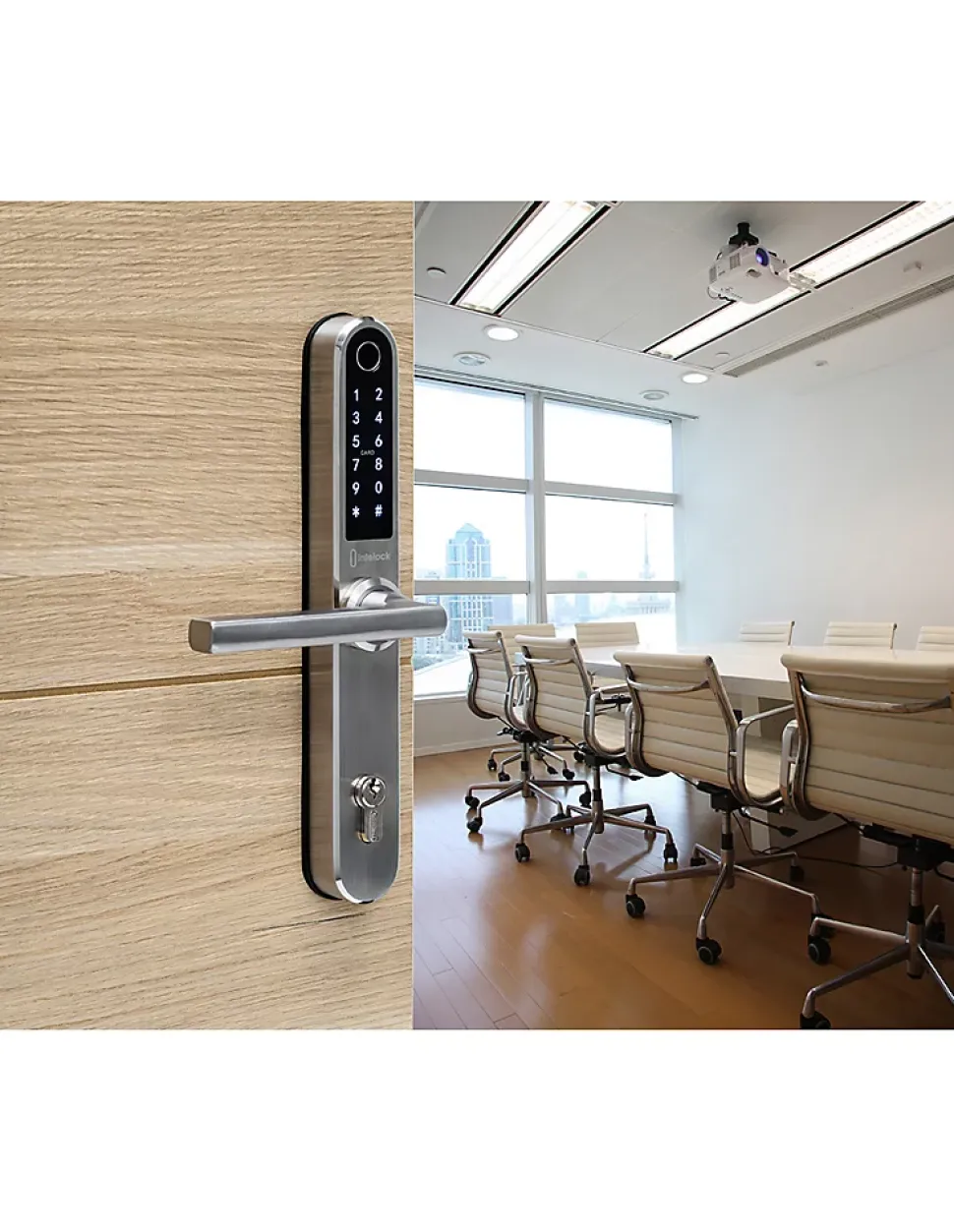 Paire de poignées connectées Intelock Multi, pour porte d'entrée, entr'axes 70mm, argent - INTELOCK