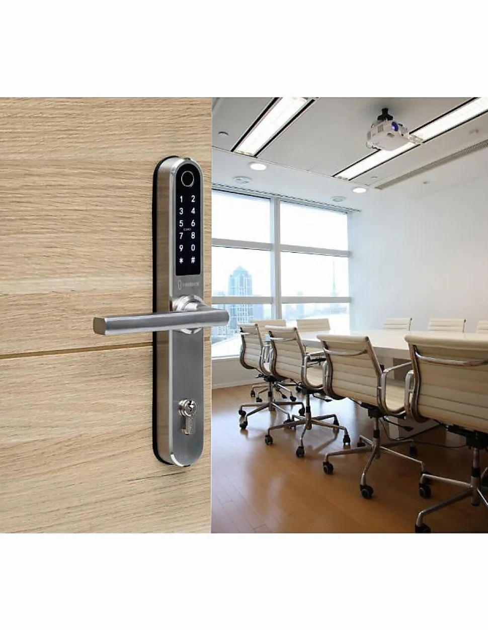 Paire de poignées connectées Intelock Multi, pour porte d'entrée, entr'axes 70mm, argent - INTELOCK
