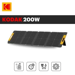 Panneau Solaire Portable KODAK 200W - Rendement 23% - Étanche IP65 - Léger et Pliable - Pieds Réglables - Connexions Multiples