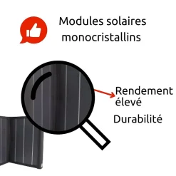 Panneau solaire portatif pliable SolarTec 60 - 60W 18V 3.3A - 6 pans monocristallins - Port USB A/C - Câble DC - Protec