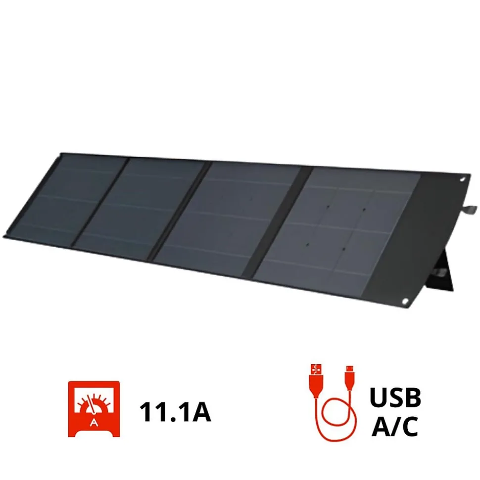Panneau solaire portatif SolarTec 200 - 200w 18V 6.6A - 4 pans monocristallins - Port USB A-C - Câble DC - Protec