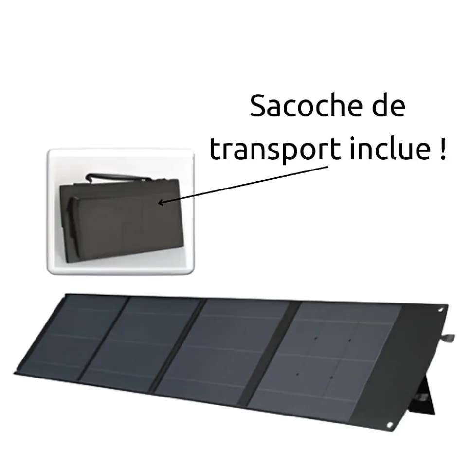 Panneau solaire portatif SolarTec 200 - 200w 18V 6.6A - 4 pans monocristallins - Port USB A-C - Câble DC - Protec