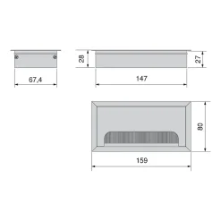 Passe-câbles de table Emuca Quadrum, rectangulaire, 159x80mm, à encastrer, Aluminium, Peint en noir
