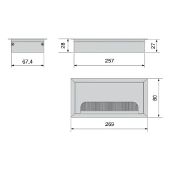 Passe-câbles de table Emuca Quadrum, rectangulaire, 269x80mm, à encastrer, Aluminium, Peint en noir