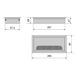 Passe-câbles de table Emuca Quadrum, rectangulaire, 269x80mm, à encastrer, Aluminium, Peint en blanc