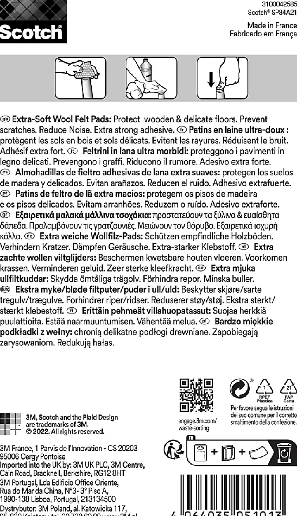 Patin en feutre laine adhésif rond beige Scotch ø25 mm