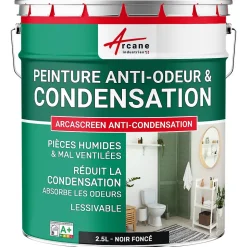 Peinture anti-condensation, anti odeur pour pièces humides Noir foncé RAL 9005 - 2.5 L - ARCANE INDUSTRIES