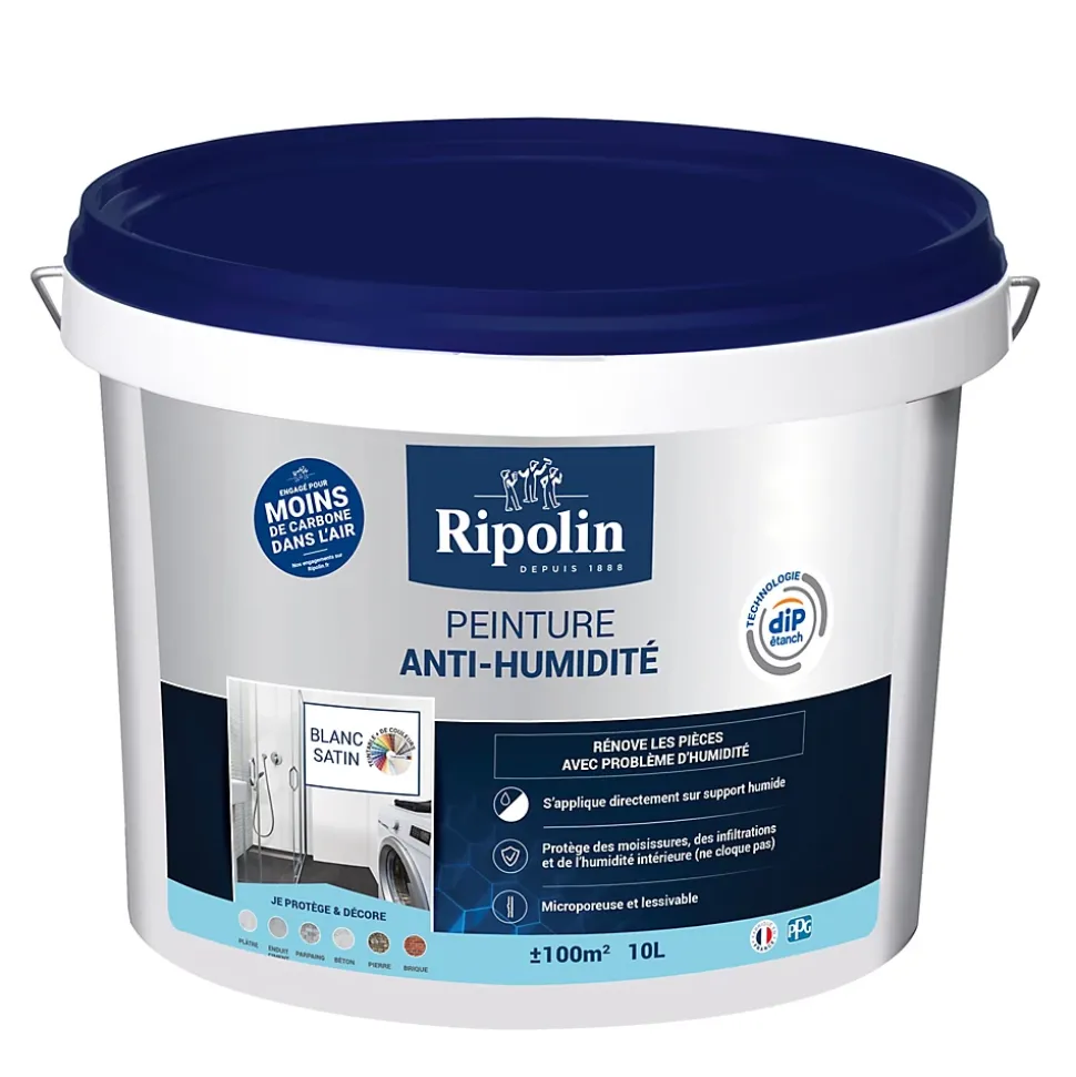 Peinture anti-humidité intérieur satin blanc Ripolin 10L