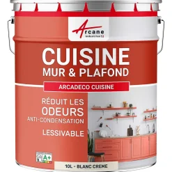 Peinture cuisine lavable, mur et plafond Blanc Crème - 10 L - ARCANE INDUSTRIES