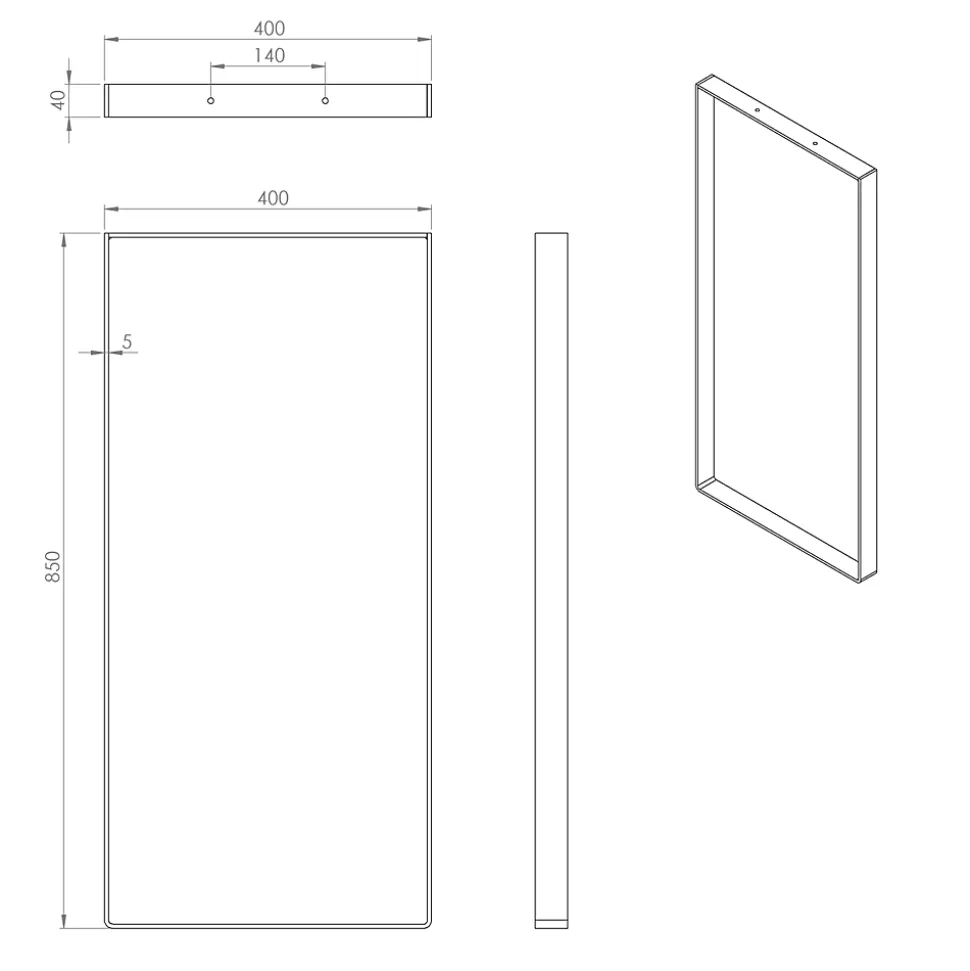 Pied de meuble cadre en acier noir Cime H. 85 cm