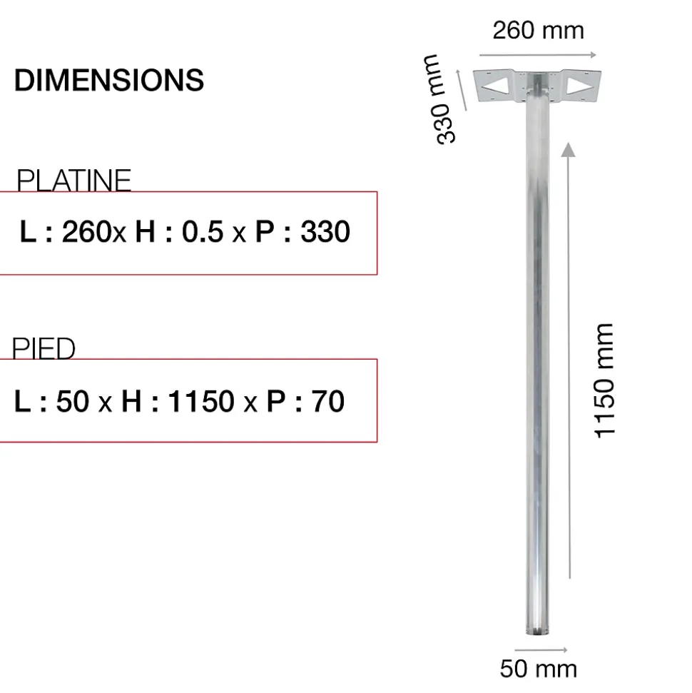 Pied elliptique Aluminium brut