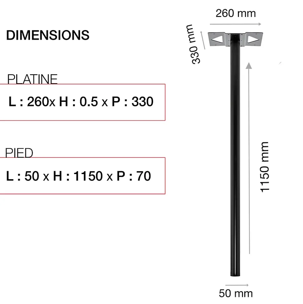 Pied elliptique Noir mat RAL 9005MT30