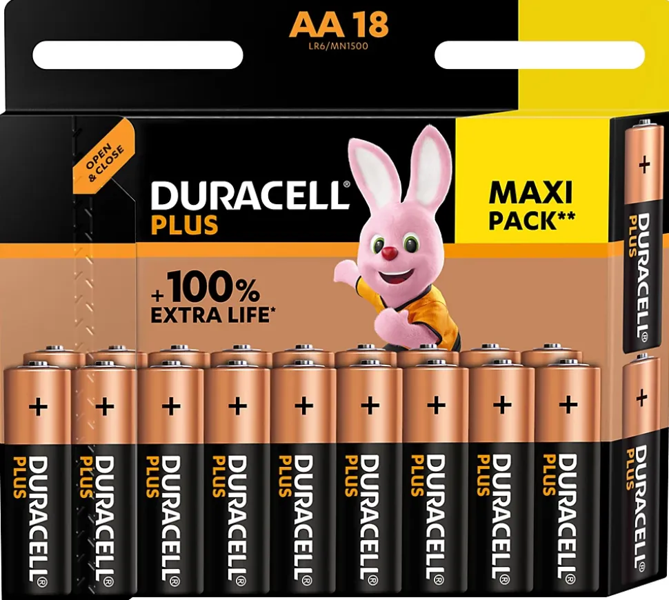 Pile alcaline AA (LR6) Duracell Plus, lot de 18
