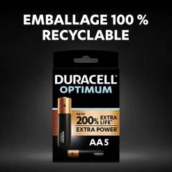 Pile alcaline AA (LR6) Duracell Optimum, lot de 5