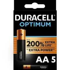 Pile alcaline AA (LR6) Duracell Optimum, lot de 5